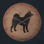 Akita Silhouette Rustic Stor Klocka<br><div class="desc">Akita Älskare Wall Clock. Trämateriet är tryckt,  inte riktigt trä.</div>
