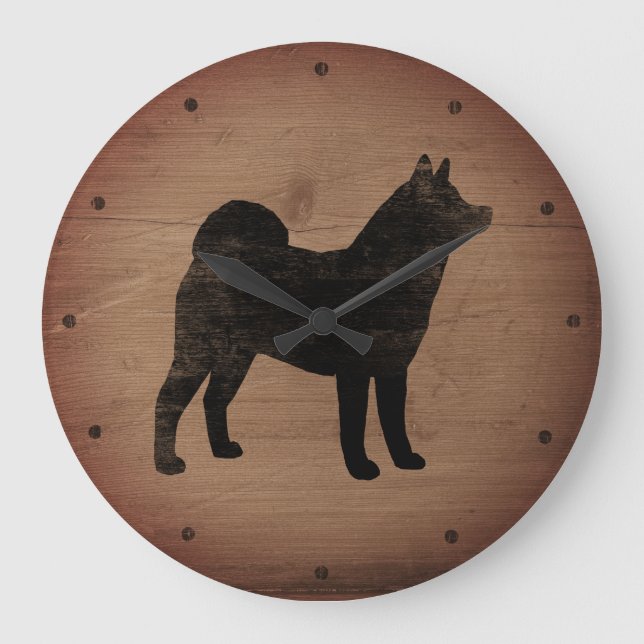 Akita Silhouette Rustic Stor Klocka (Framsida)