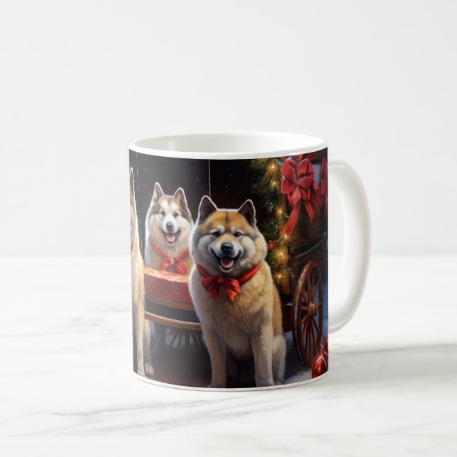 Akita Snöig slädfärd juldekoration Kaffemugg (Framsida höger)