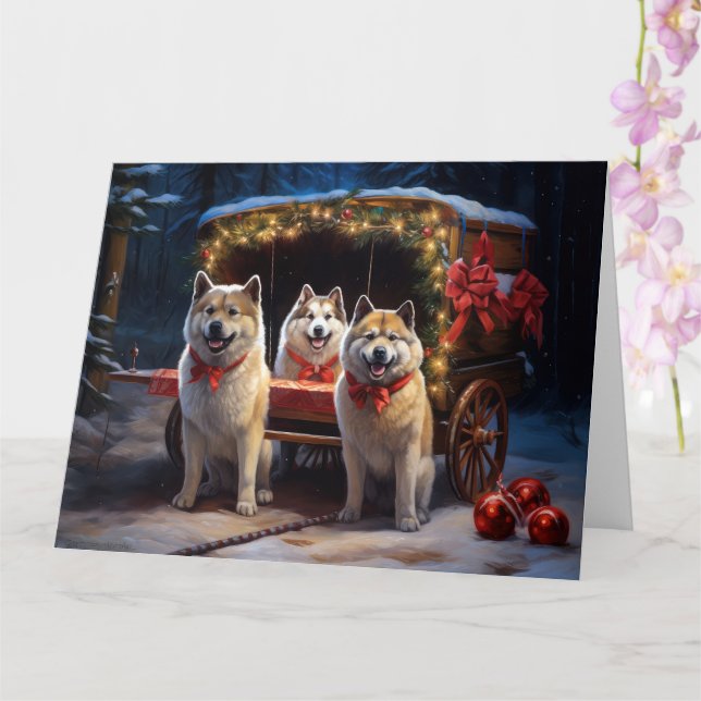 Akita Snöig slädfärd juldekoration Kort (Orkide)