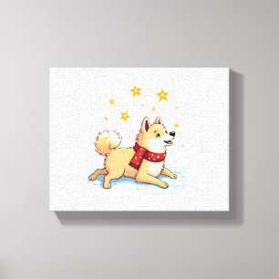 Akita Snowball Fight hund Canvastryck