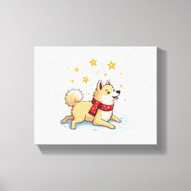 Akita Snowball Fight hund Canvastryck (Framsida)