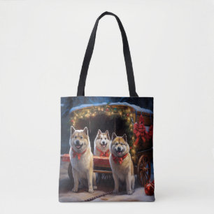 Akita Snowy Sleigh Ride Juldekan Tygkasse
