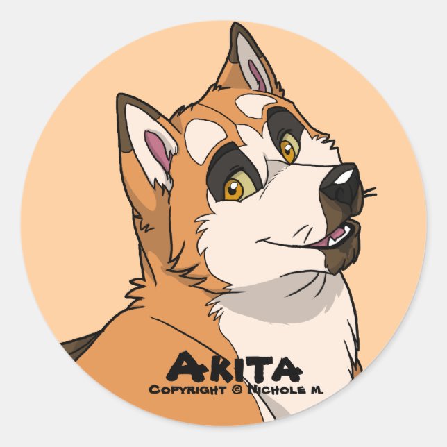 Akita Sticker Runt Klistermärke (Framsida)
