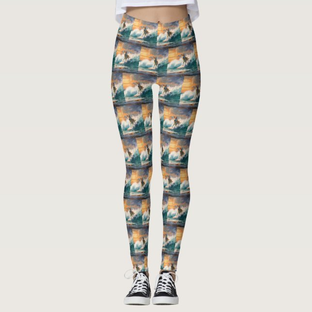 Akita Strand Surfing Målning Leggings (Framsida)