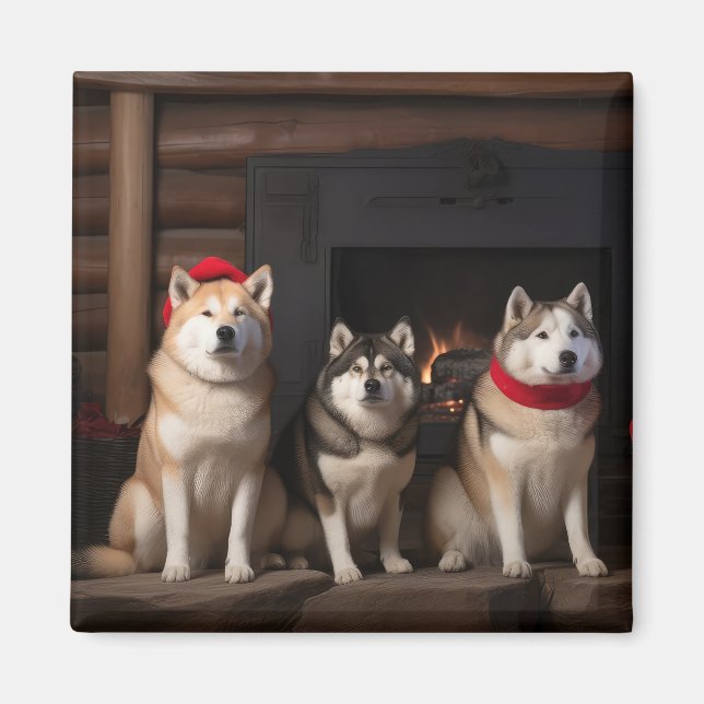 Akita vid brasan jul magnet (Framsidan)