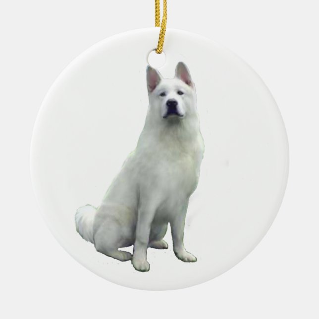 Akita - Vit Julgransprydnad Keramik (Framsidan)