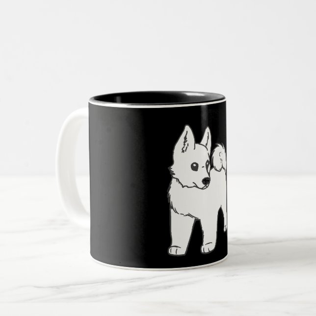 akita White tecknad Två-Tonad Mugg (Framsida vänster)