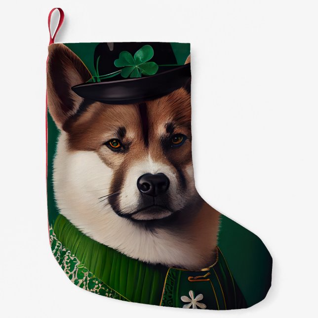 akitan hund i St. Patrick's Day-dräkt Liten Julstrumpa (Framsidan)