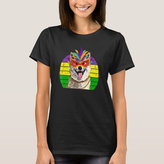 Akitas Mardi Gras Party Hund Mask Pärlor 1 T Shirt (Framsida)