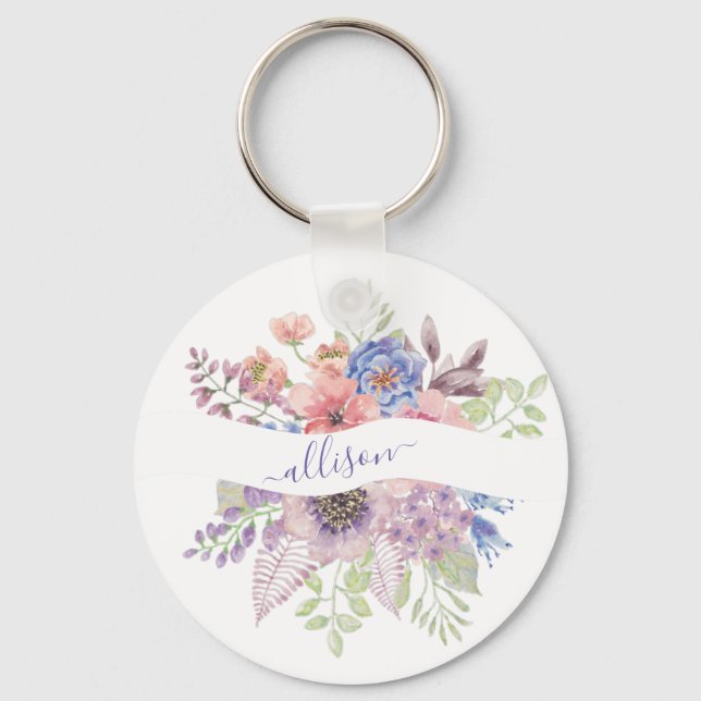 Akkurat vattenfärg solnedgång blommig  nyckelring (Framsida)