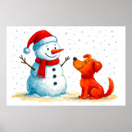 Akkurat vattenfärgserie serietecknad hund med snöm poster