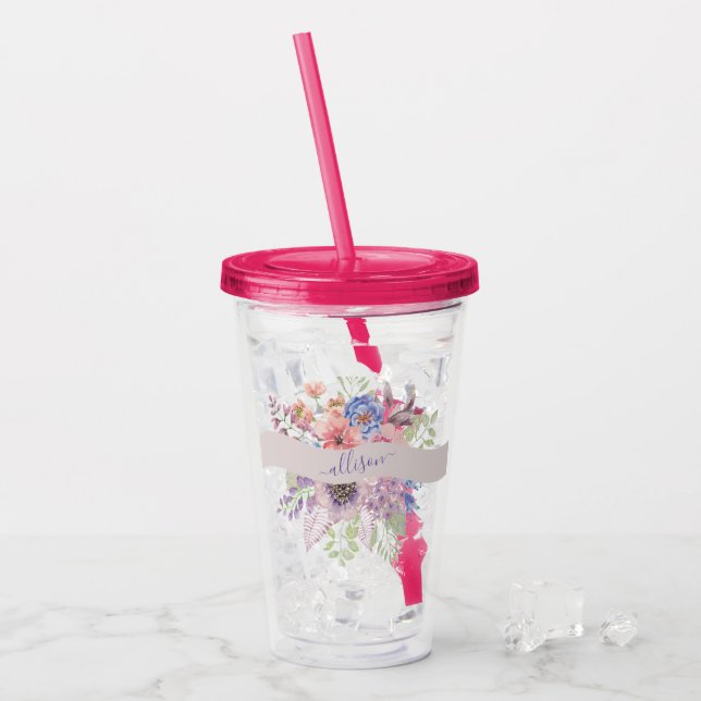 Akkurat vattenfärgsmålad solnedgång blommig  take away mugg (Framsida Ice)