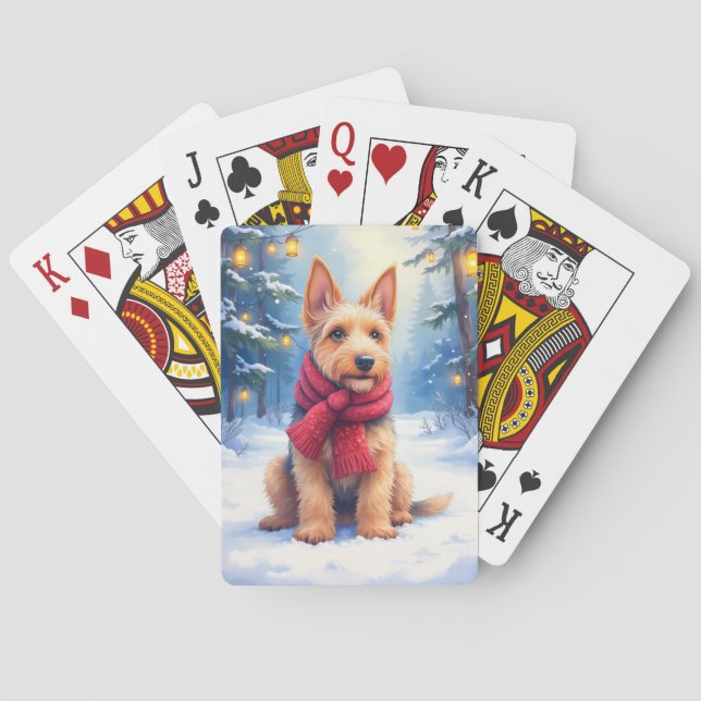 Akkusativ Airedale Terrier Snöig jul Casinokort (Baksidan)