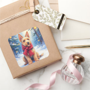 Akkusell Airedale Terrier Snöig jul Fyrkantigt Klistermärke