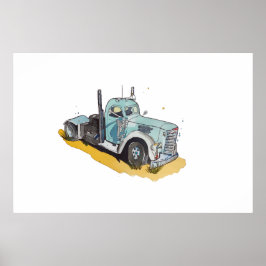 Akkvarell av en stiliserad långtradare poster