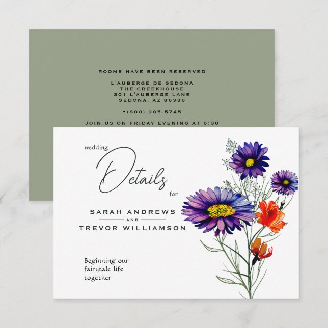 Akkvarell Levande orange och lila vilda blommor Tilläggskort (Fram/baksida)