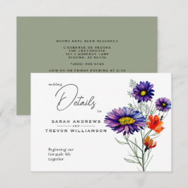 Akkvarell Levande orange och lila vilda blommor Tilläggskort