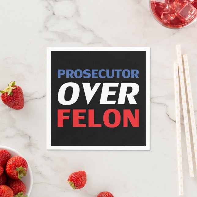 Åklagare över felon röd vit blå typografi pappersservett (Insitu)