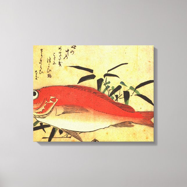 Akodai - Hiroshiges färgstarka japanska fiskutskri Canvastryck (Framsida)