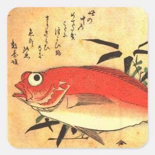 Akodai - Hiroshiges färgstarka japanska fiskutskri Fyrkantigt Klistermärke