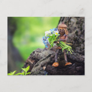 Akorn Elf-flicka med blomstervykort Vykort