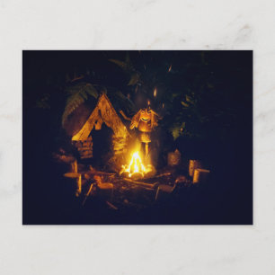 Akorn elf-flicka på campingplatsen under campingen vykort
