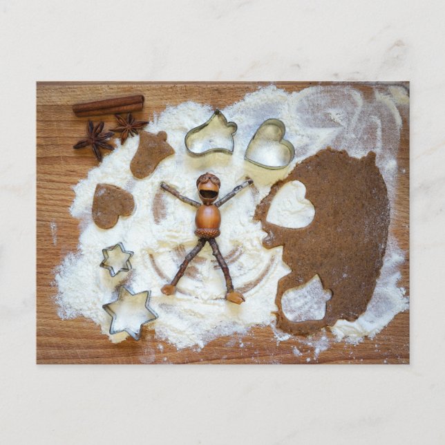 Akorn nves som ängel i snö - jul vykort (Framsida)