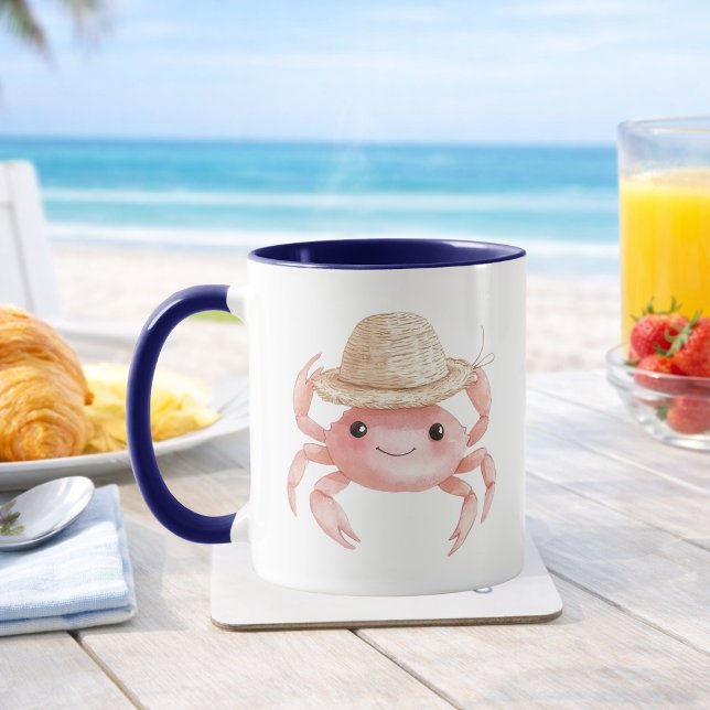 Akriefärg Rosa Krabb Kustnära Strandhus Kaffe Mugg (Skapare uppladdad)