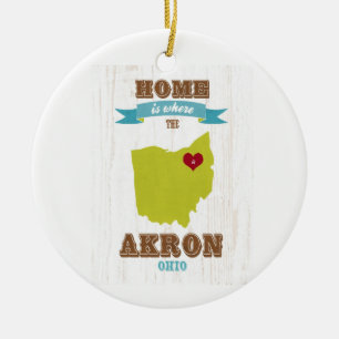 Akron hem- Ohio karta - är var hjärtan är Julgransprydnad Keramik