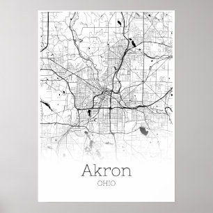 Akron karta - Ohio - stadskartaaffisch Poster