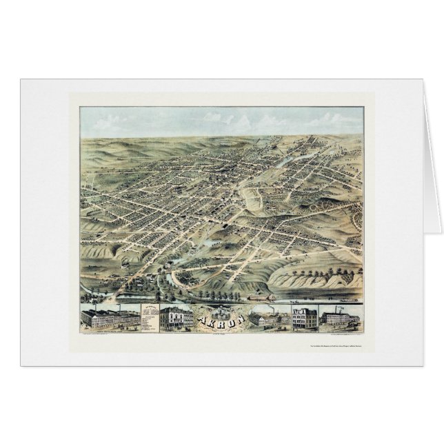 Akron OH panorama- karta - 1870 Hälsningskort (Framsidan Horizontal)