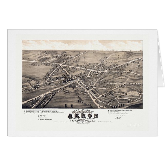 Akron OH panorama- karta - 1882 Hälsningskort (Framsidan Horizontal)