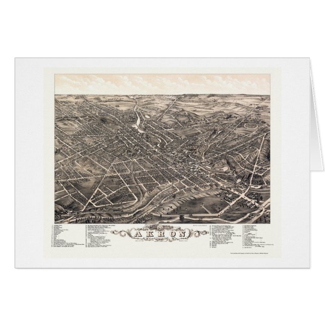 Akron OH panorama- karta - 1882 Hälsningskort (Framsidan Horizontal)