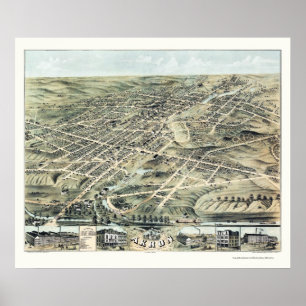 Akron, OH Panoramic Karta - 1870 Poster