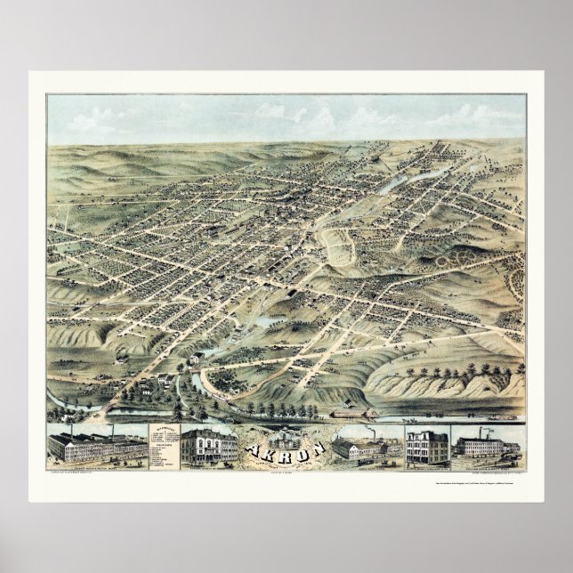 Akron, OH Panoramic Karta - 1870 Poster (Framsidan)