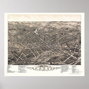 Akron, OH Panoramic Karta - 1882 Poster