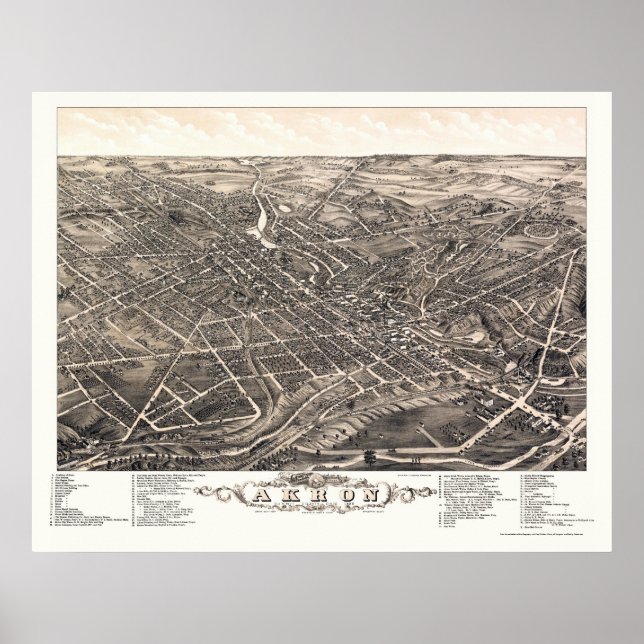 Akron, OH Panoramic Karta - 1882 Poster (Framsidan)