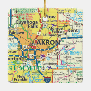 Akron OH Vintage Karta Julgransprydnad Keramik