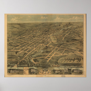 Akron Ohio 1870 Antique Panoramic Karta Poster