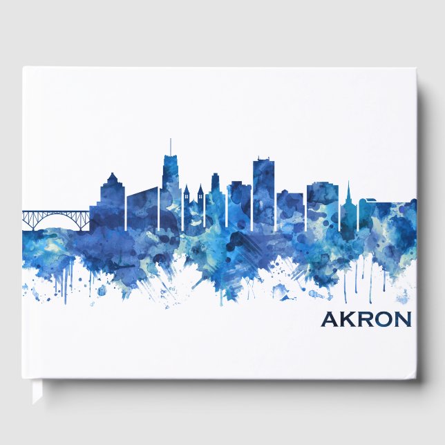 Akron Ohio Skyline Blue Gästböcker (Framsida)
