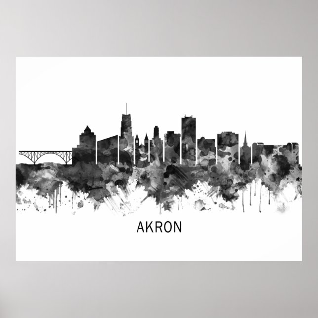 Akron Ohio Skyline BW Poster (Framsidan)