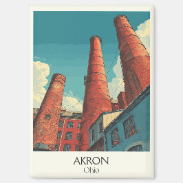 Akron Ohio Travel Poster Vintage City Skyline Art Magnet