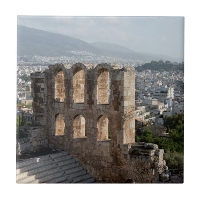 Akropolis Forntida ruiner med utsikt över Aten Kakelplatta (Framsidan)
