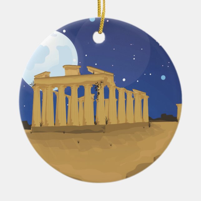 Akropolis i Aten tecknad serie Julgransprydnad Keramik (Framsidan)