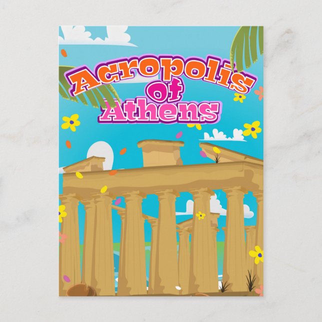 Akropolis i Atens grekiska reseaffisch. Vykort (Framsida)