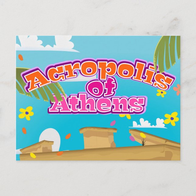 Akropolis i Atens grekiska reseaffisch. Vykort (Framsida)