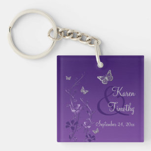 Akryl Keychain för grå fjäril för lilor blom-