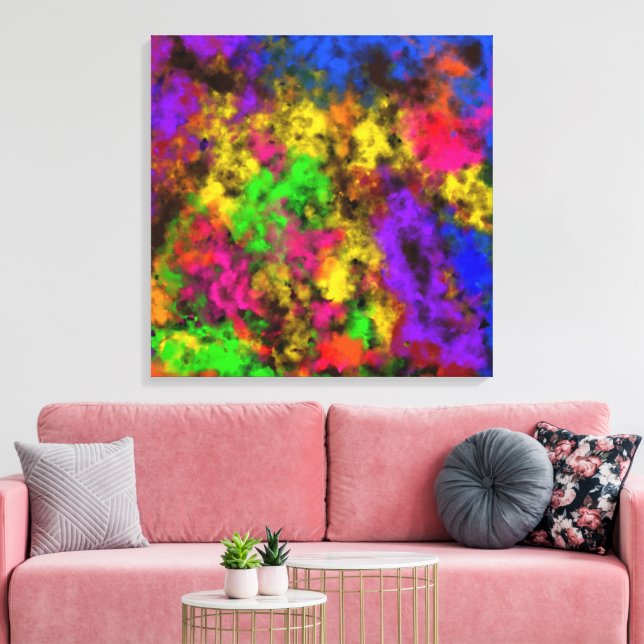 Akryl neonfärg splatter stänk abstrakt canvastryck (Insitu (Vardagsrum))