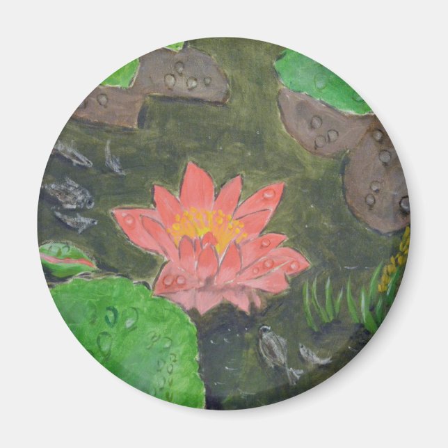 Akryl på arbetsyta, rosa vatten lilja magnet (Framsidan)